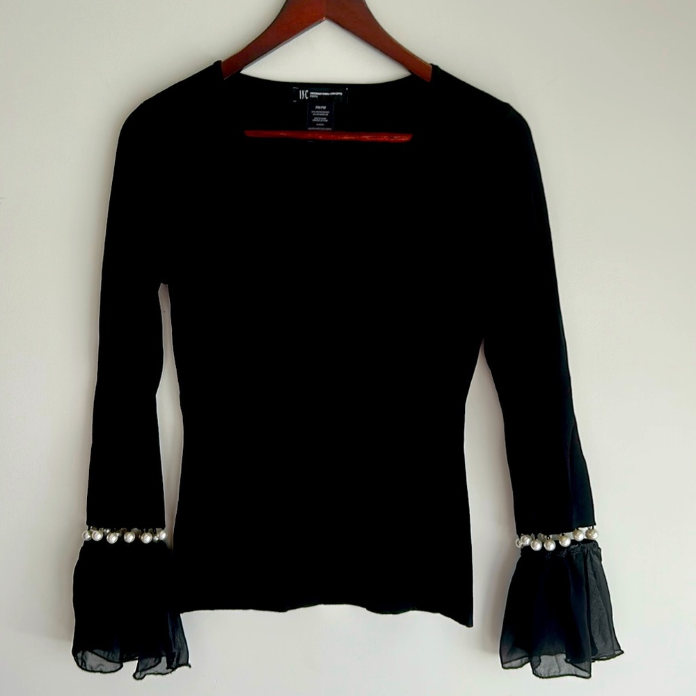 INC International Concepts Black Fitted Embellished Blouse